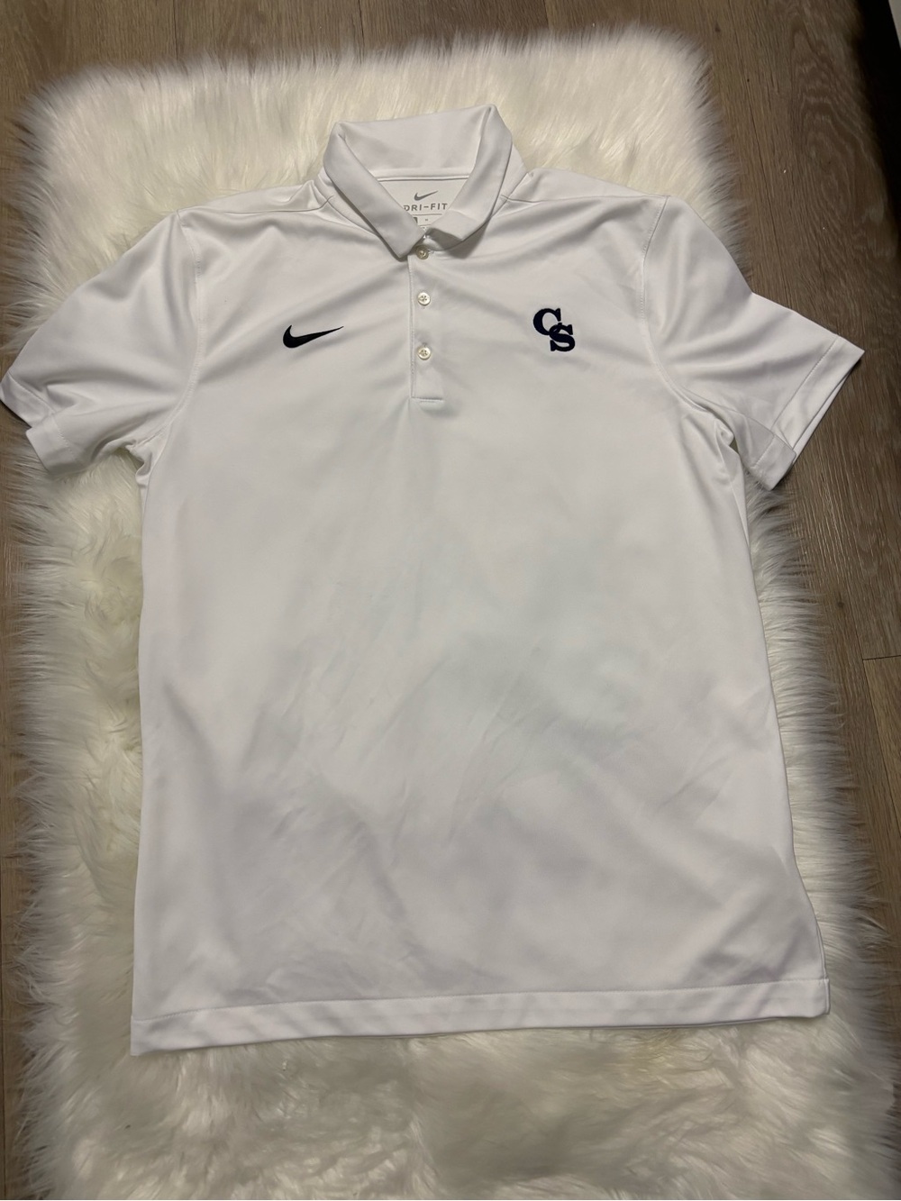 Nike White Dri-FIT Polo with Navy CS Logo